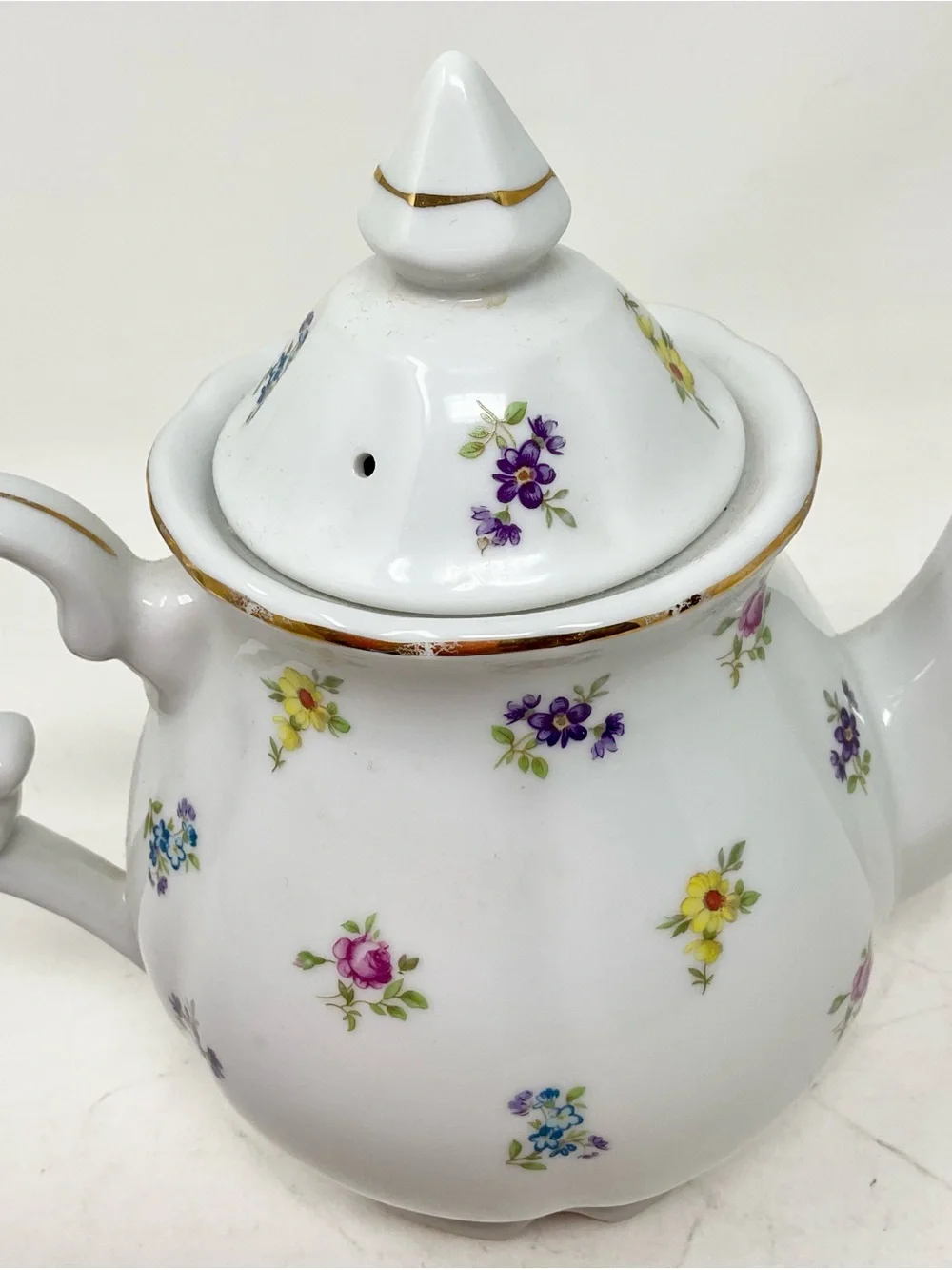 Porcelain Floral Teapot with Gold Trim